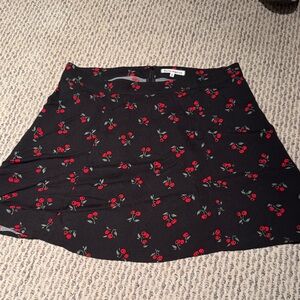 Reformation Black Mini Skirt with Red Cherry Print